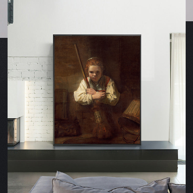 A Girl with a Broom by Rembrandt Harmenszoon van Rijn