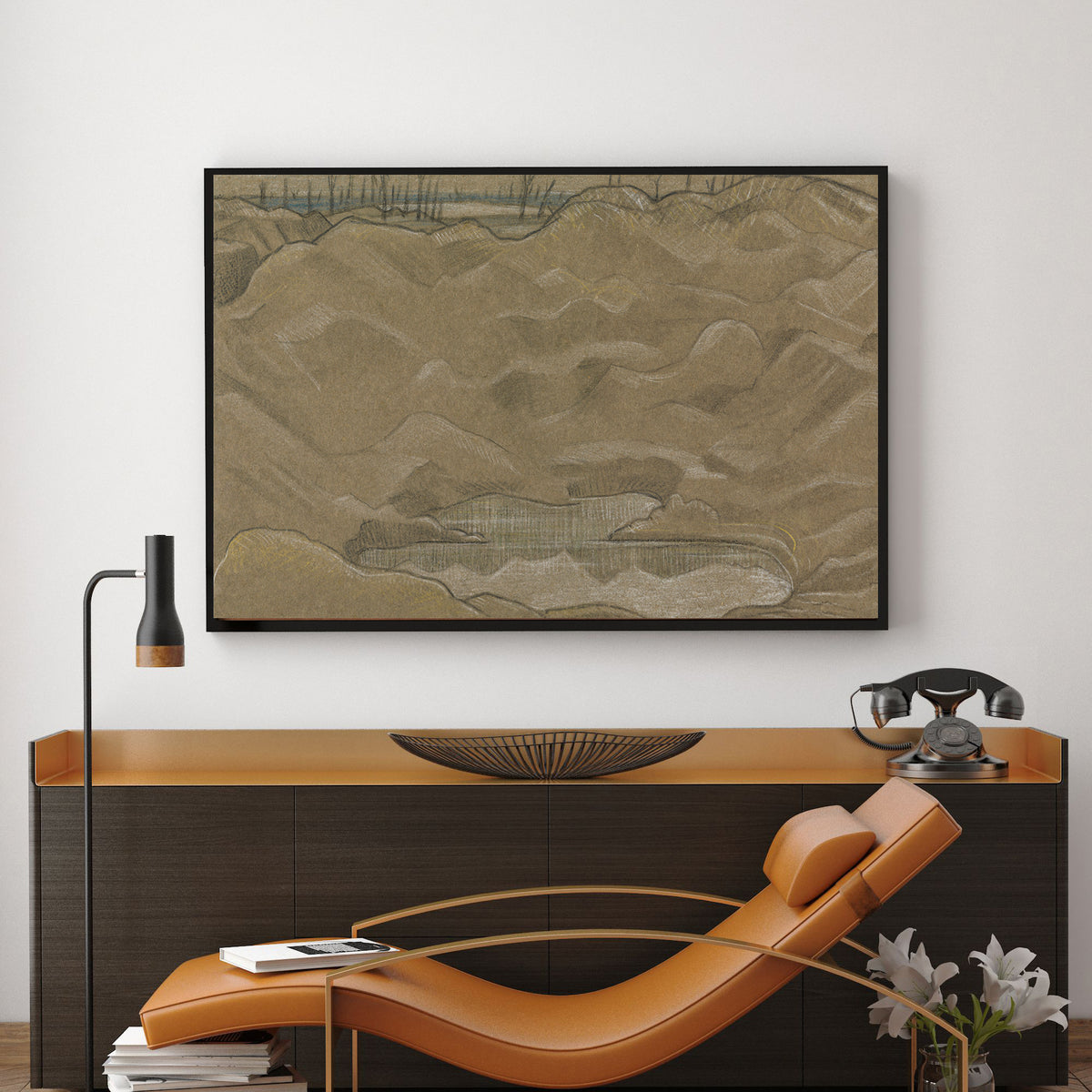 A Shell Crater (1918) drawing in high resolution by Paul Nash