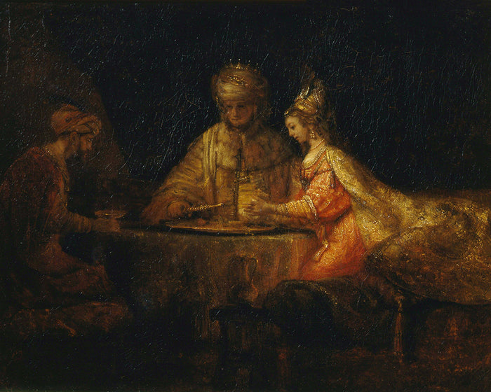 Ahasuerus, Haman And Esther by Rembrandt Harmenszoon van Rijn
