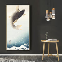 A jumping carp by Ohara Koson