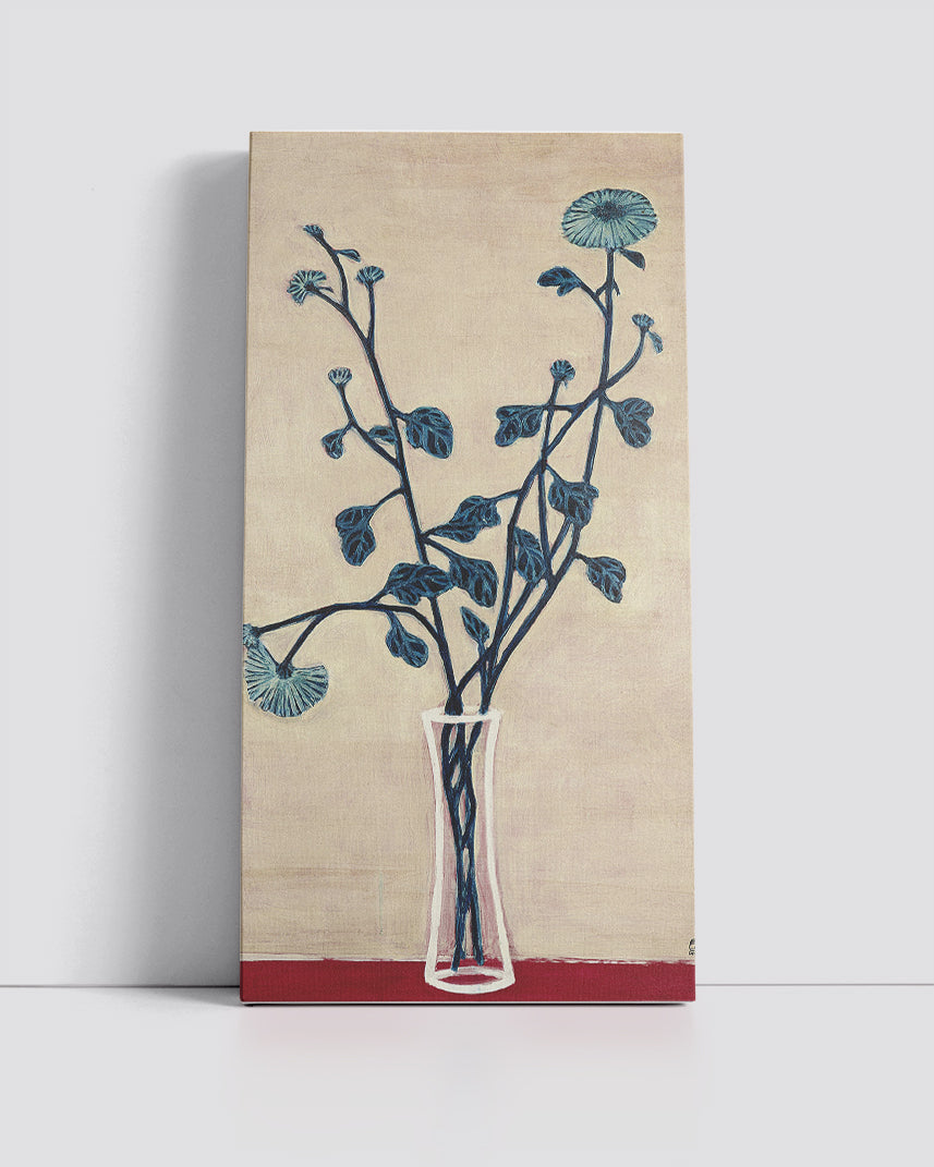 Blue Chrysanthemums in a Glass Vase by San Yu