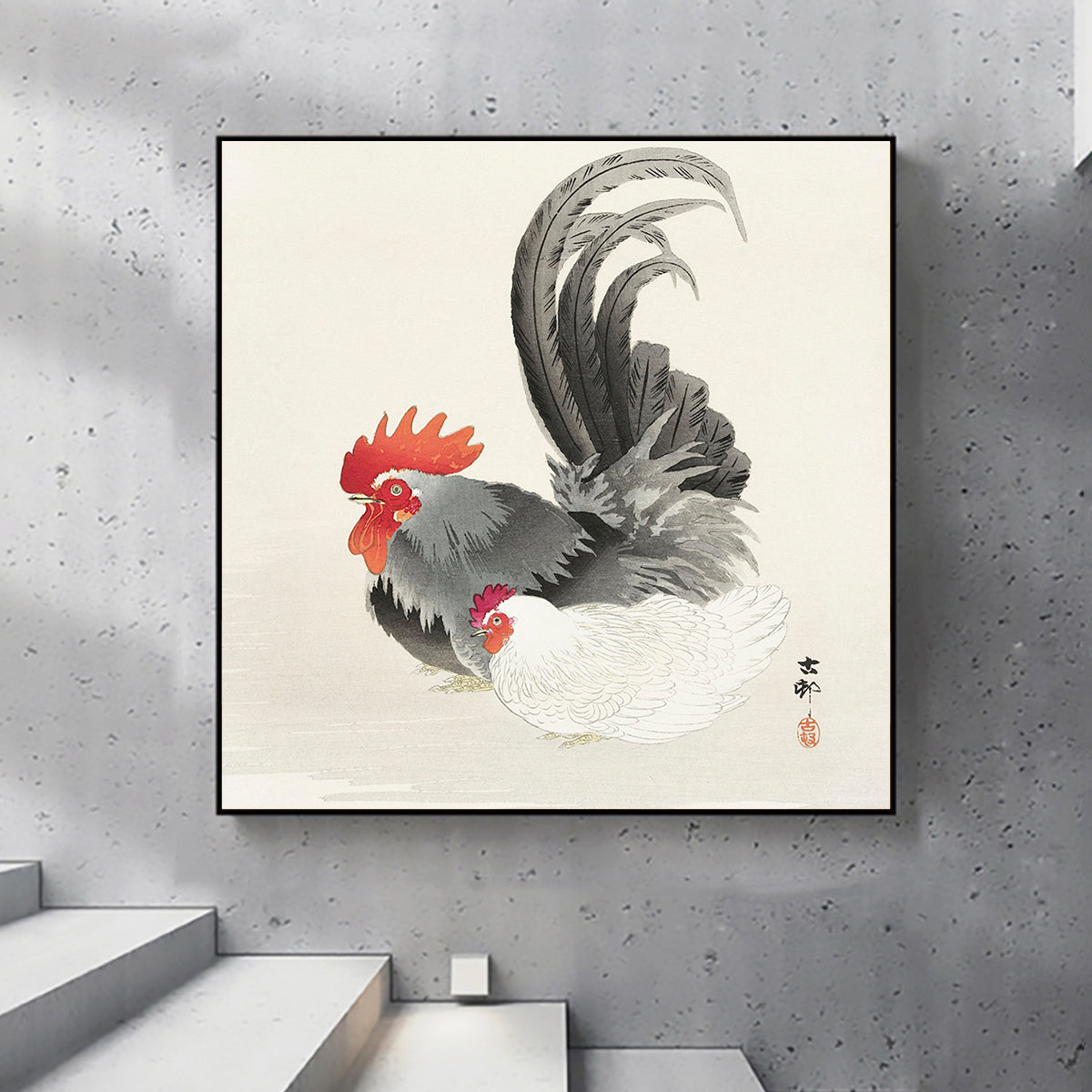 Chicken and cock by Ohara Koson