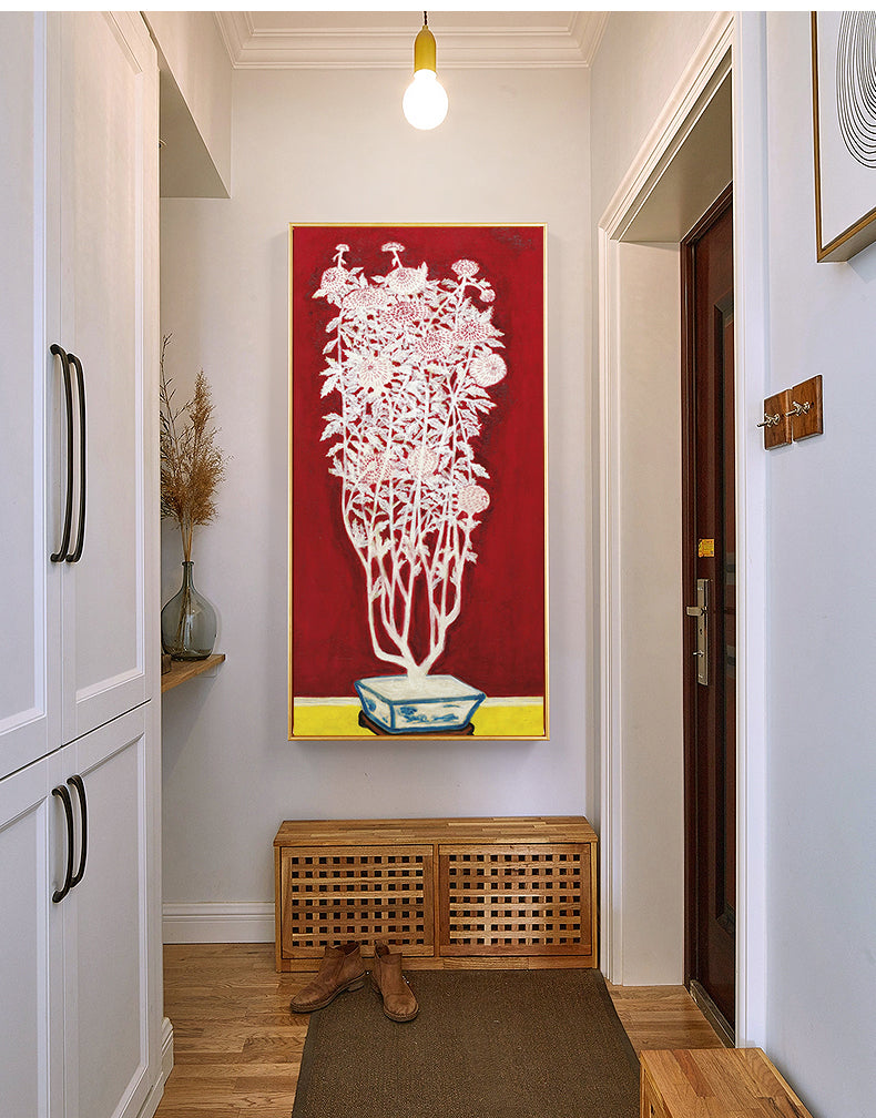 Chrysanthèmes blanches dans un pot bleu et blanc by San Yu