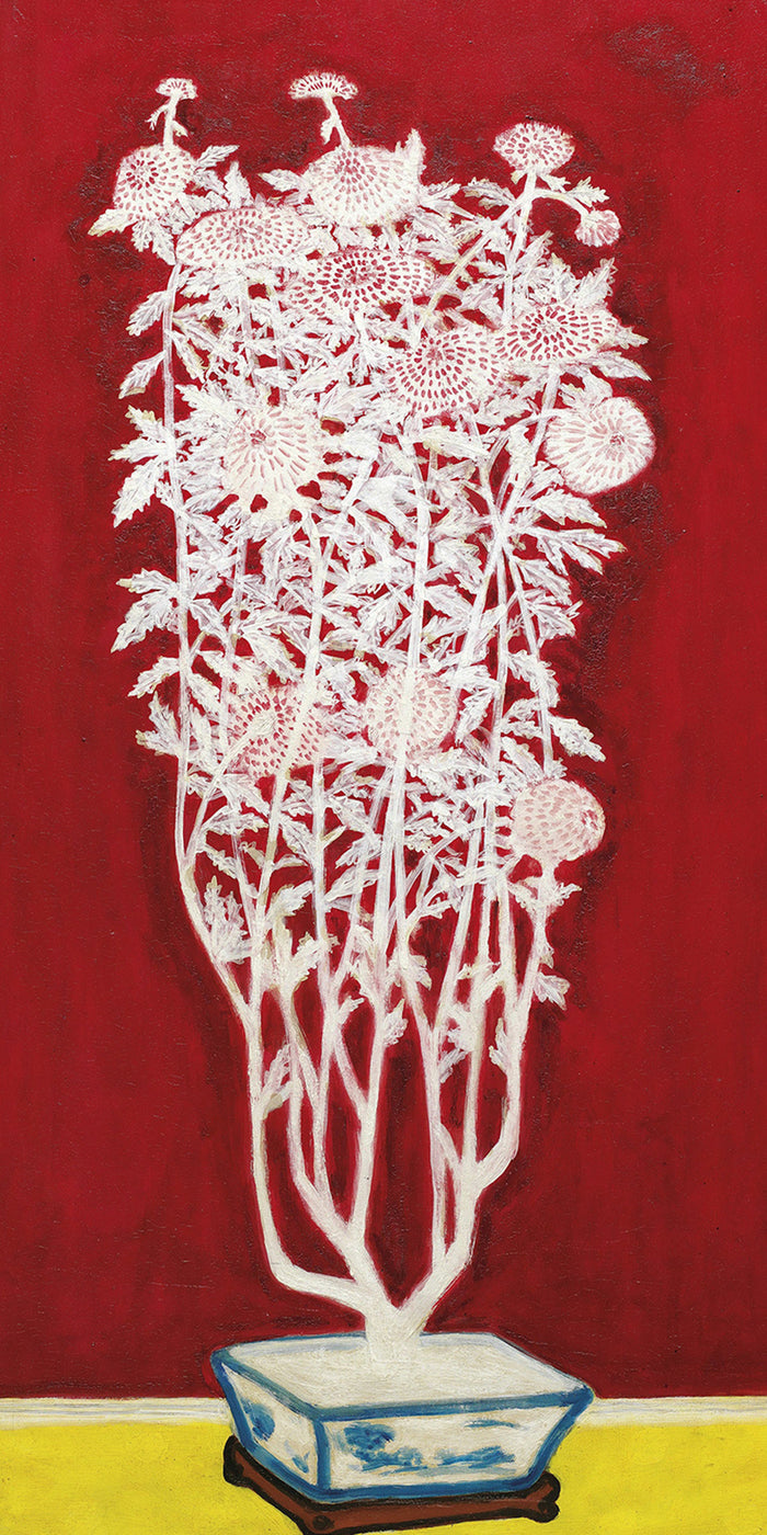 Chrysanthèmes blanches dans un pot bleu et blanc by San Yu