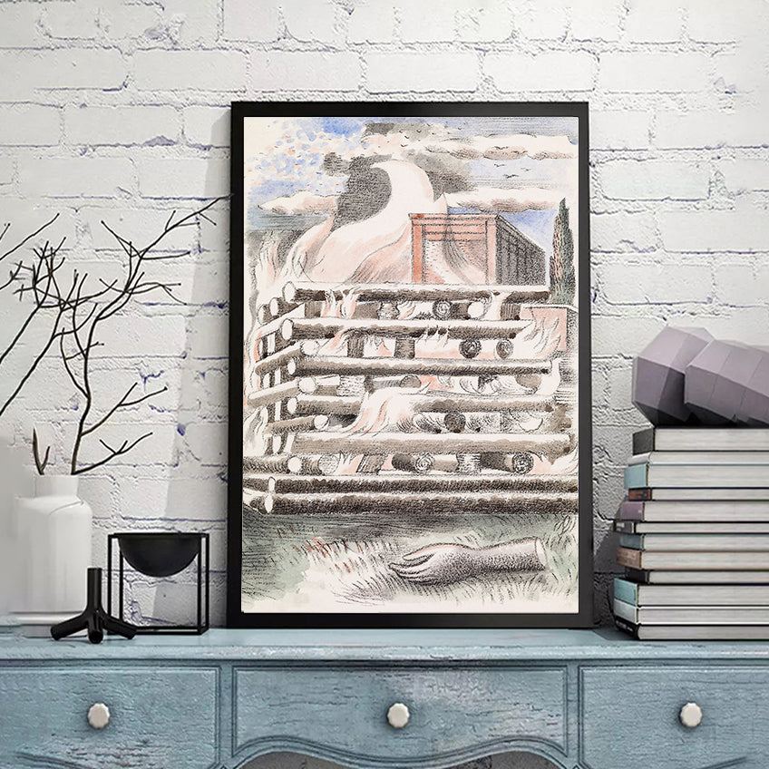 Design for Urne Buriall–Funeral Pyre (1932) painting in high resolution  by Paul Nash