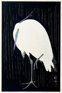 Egret in the rain by Ohara Koson