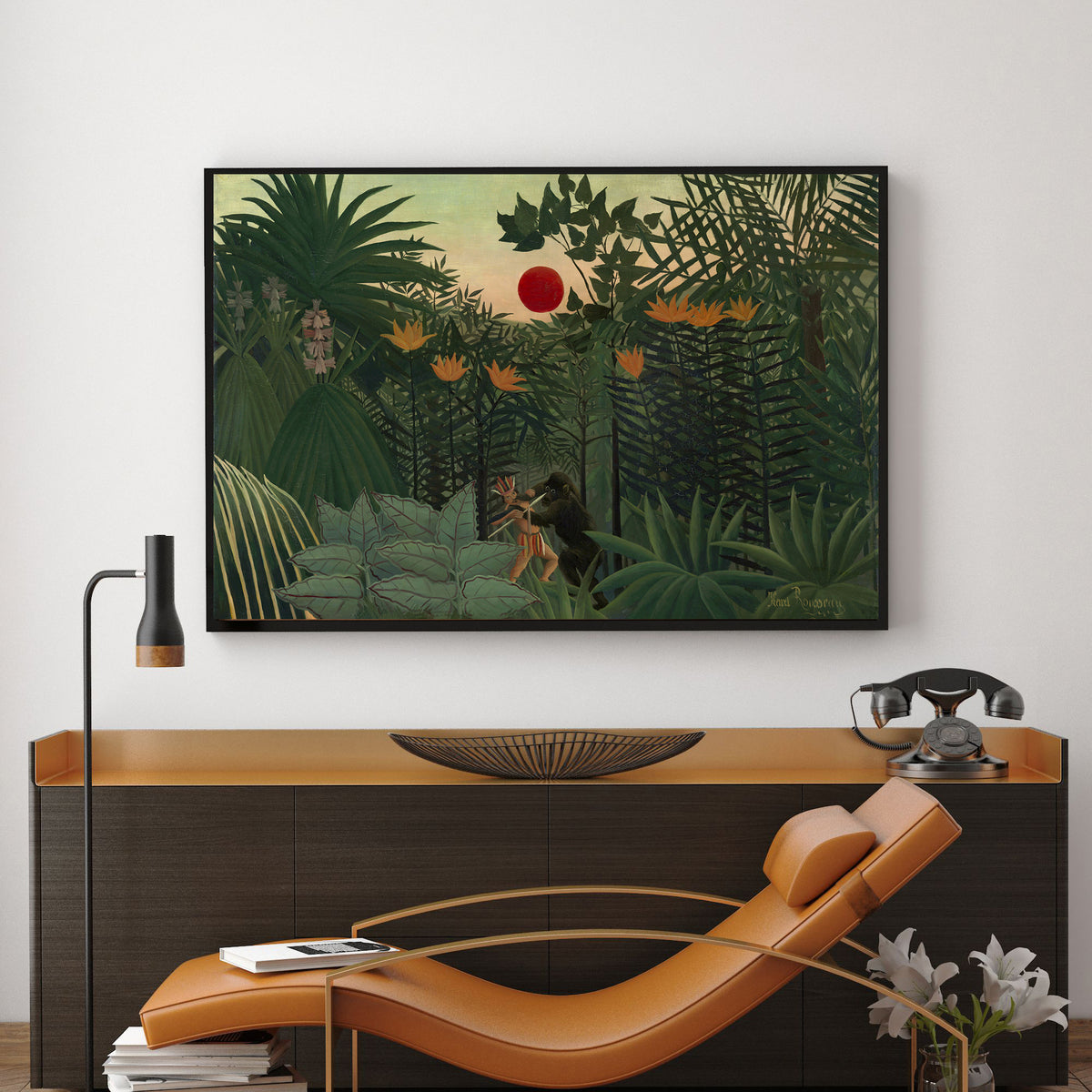 Exotic Landscape, Fight between Gorilla and Indian by Henri Rousseau