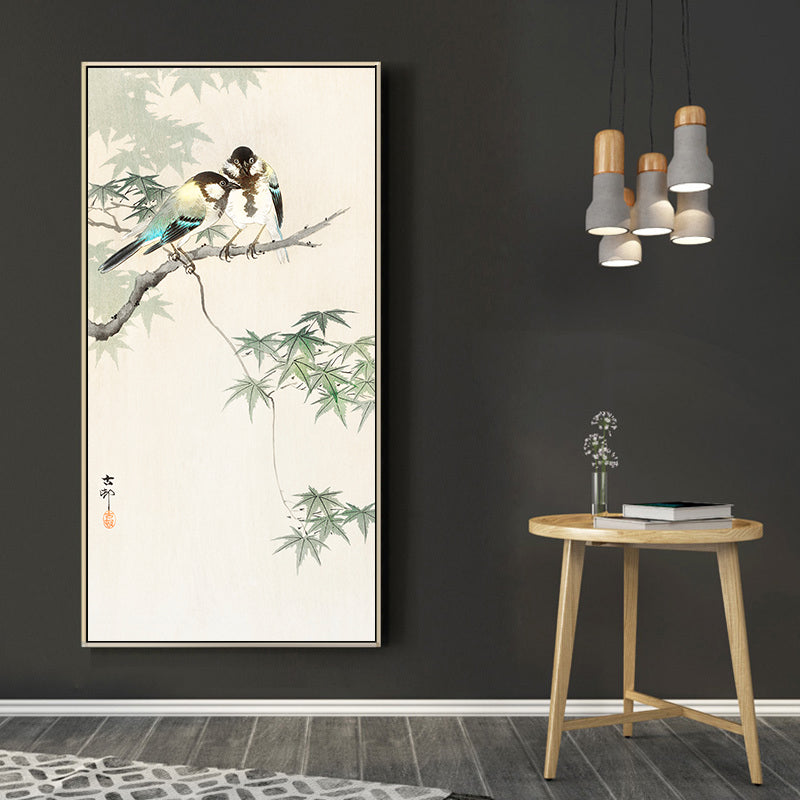 Great tits on maple branch by Ohara Koson