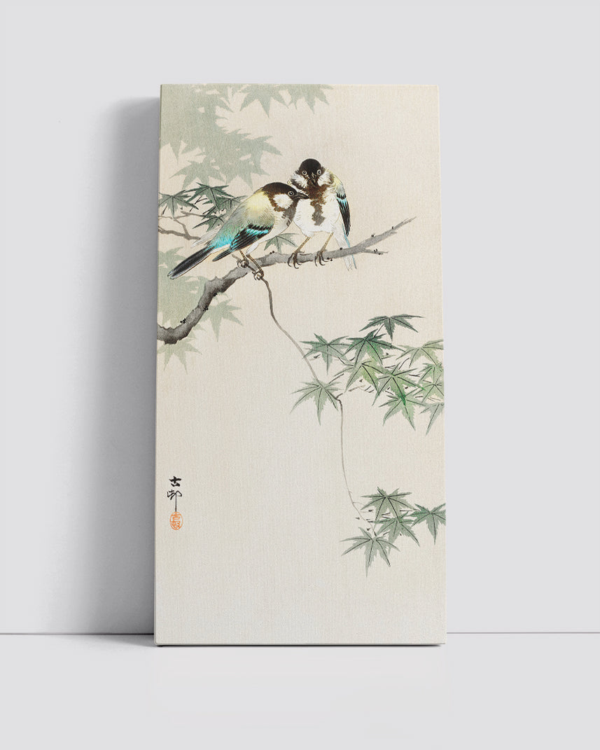 Great tits on maple branch by Ohara Koson