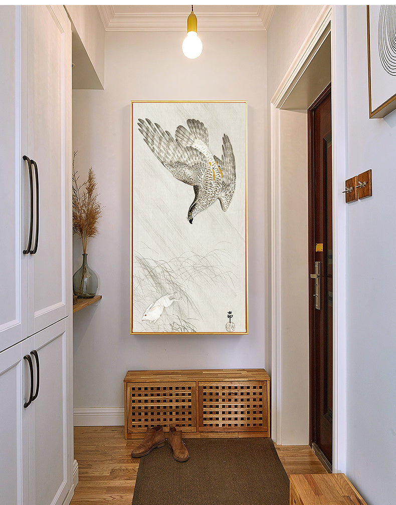 Hawk hunting a hare by Ohara Koson