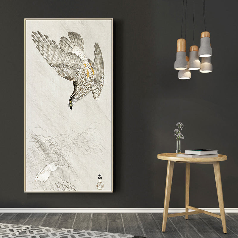 Hawk hunting a hare by Ohara Koson