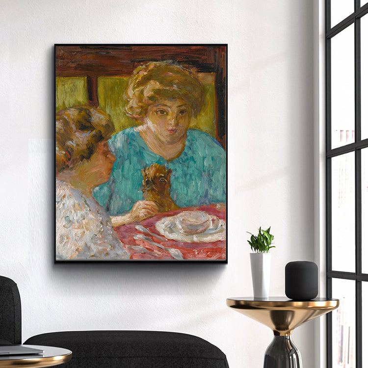 DEUX DAMES AVEC CHAT à TABLE by Pierre Bonnard