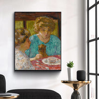 DEUX DAMES AVEC CHAT à TABLE by Pierre Bonnard