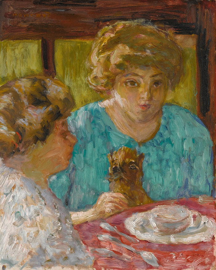 DEUX DAMES AVEC CHAT à TABLE by Pierre Bonnard