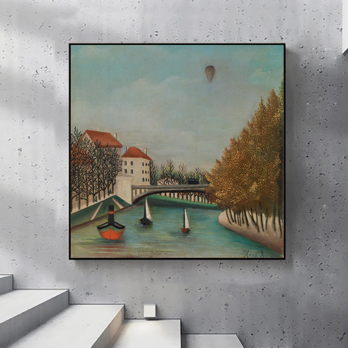 River Scene with Balloon by Henri Rousseau