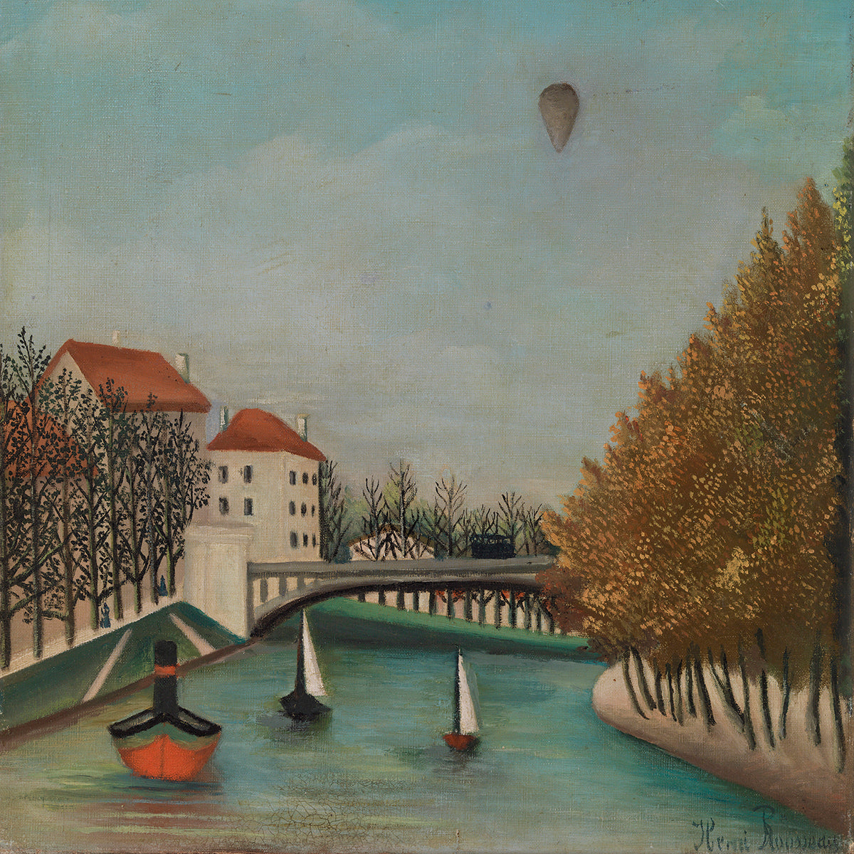 River Scene with Balloon by Henri Rousseau