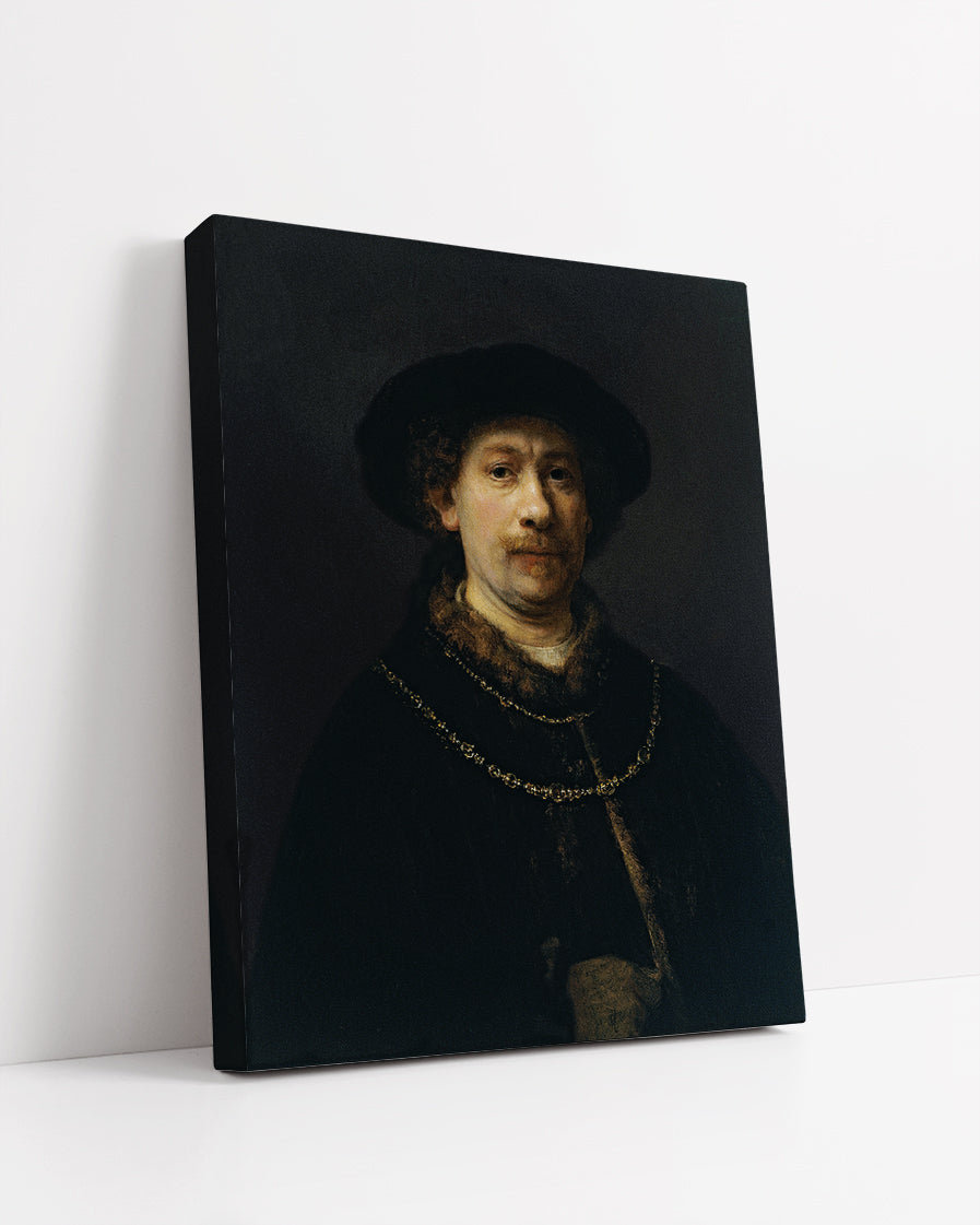 Self-portrait wearing a Hat and two Chains, Around by Rembrandt Harmenszoon van Rijn