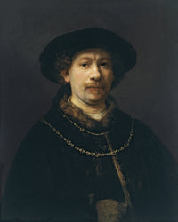 Self-portrait wearing a Hat and two Chains, Around by Rembrandt Harmenszoon van Rijn