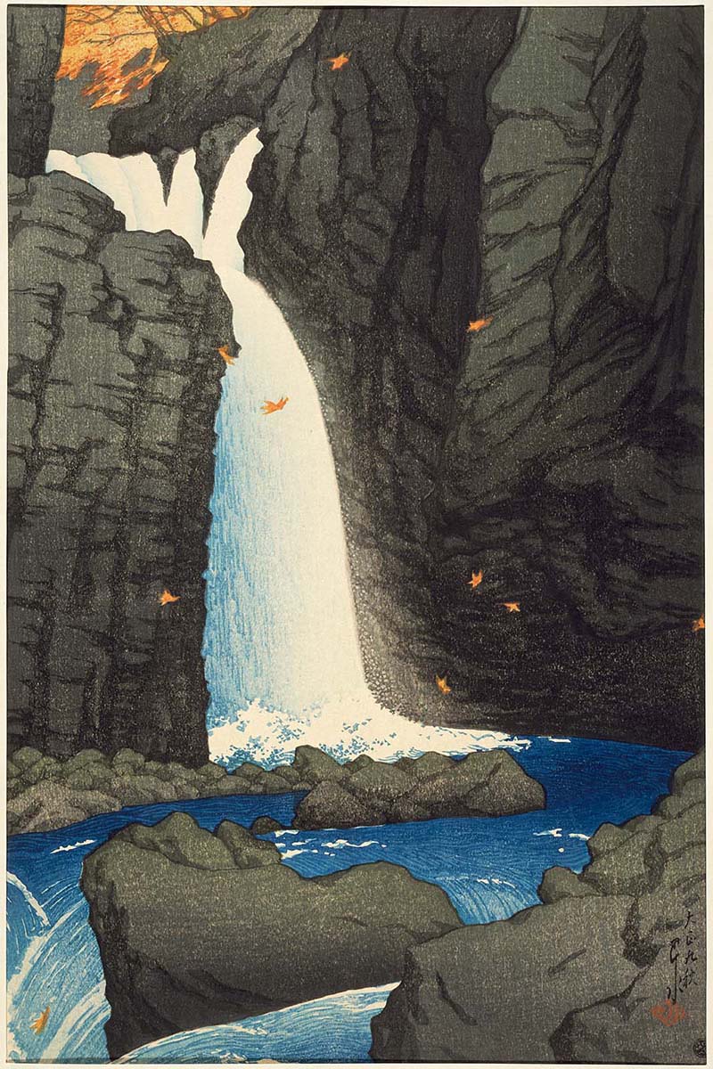 Tabi_miyage_dai_isshū,_Shiobara_Yūhi_no_taki by Kawase Hasui