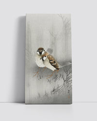 Two ring sparrows in the rain by Ohara Koson