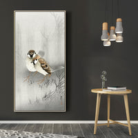 Two ring sparrows in the rain by Ohara Koson