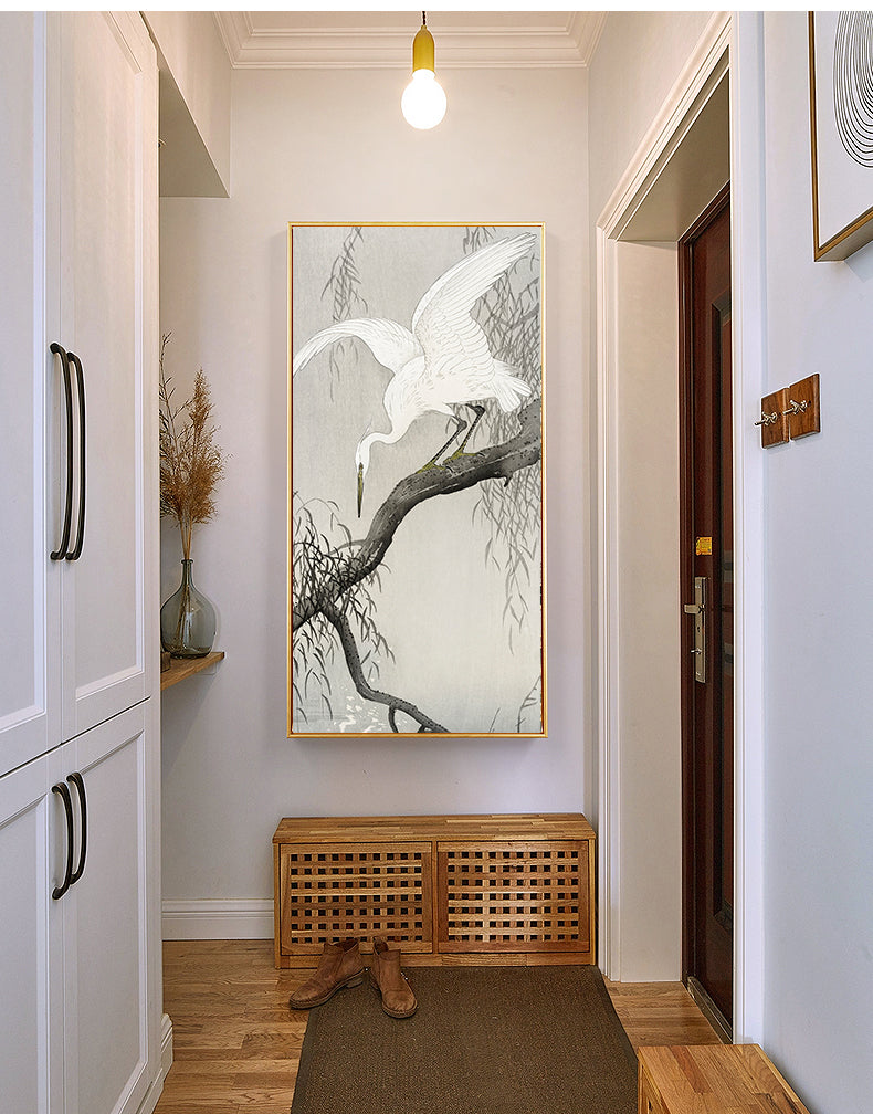 White heron on tree branch by Ohara Koson