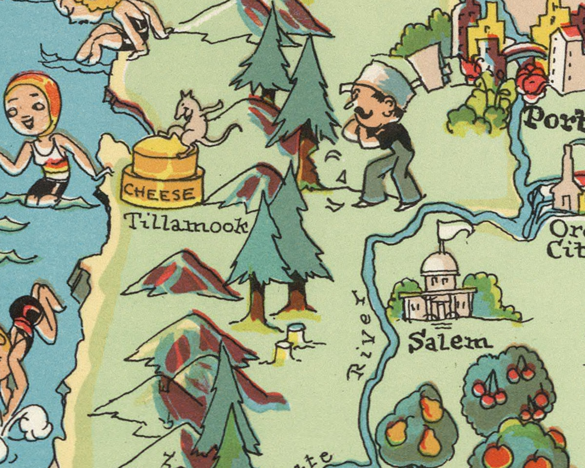 Oregon Funny Vintage Map
