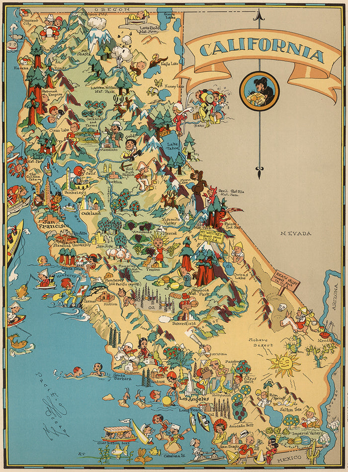 California Funny Vintage Map