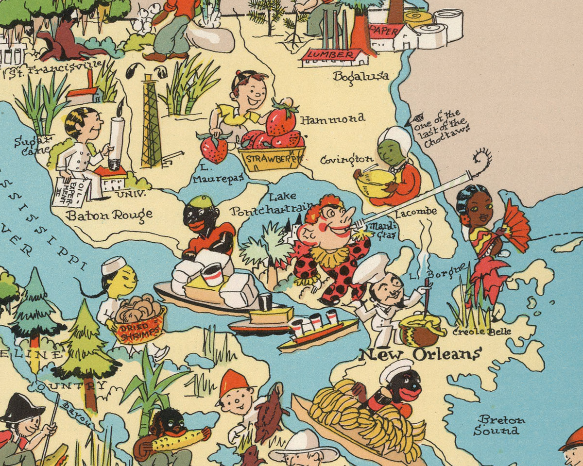 Louisiana Funny Vintage Map