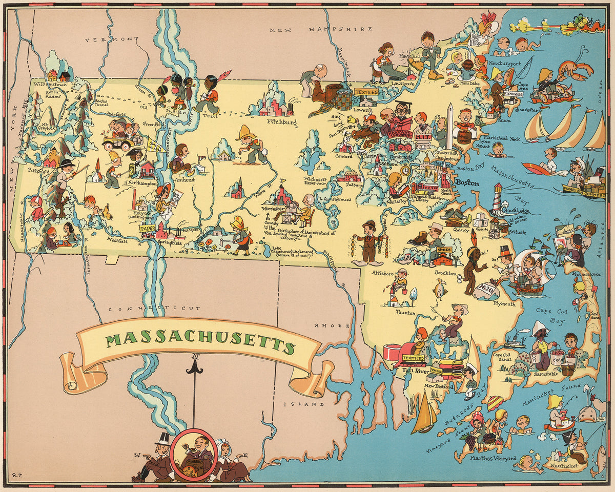 Massachusetts Funny Vintage Map