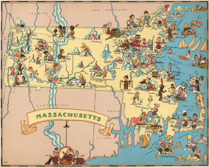Massachusetts Funny Vintage Map