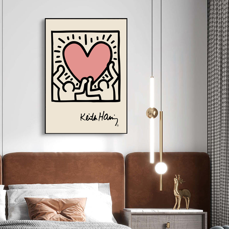 Keith Haring Artwork Heart Keith Haring Original Art Large Heart Canvas  Painting Living Room Decor