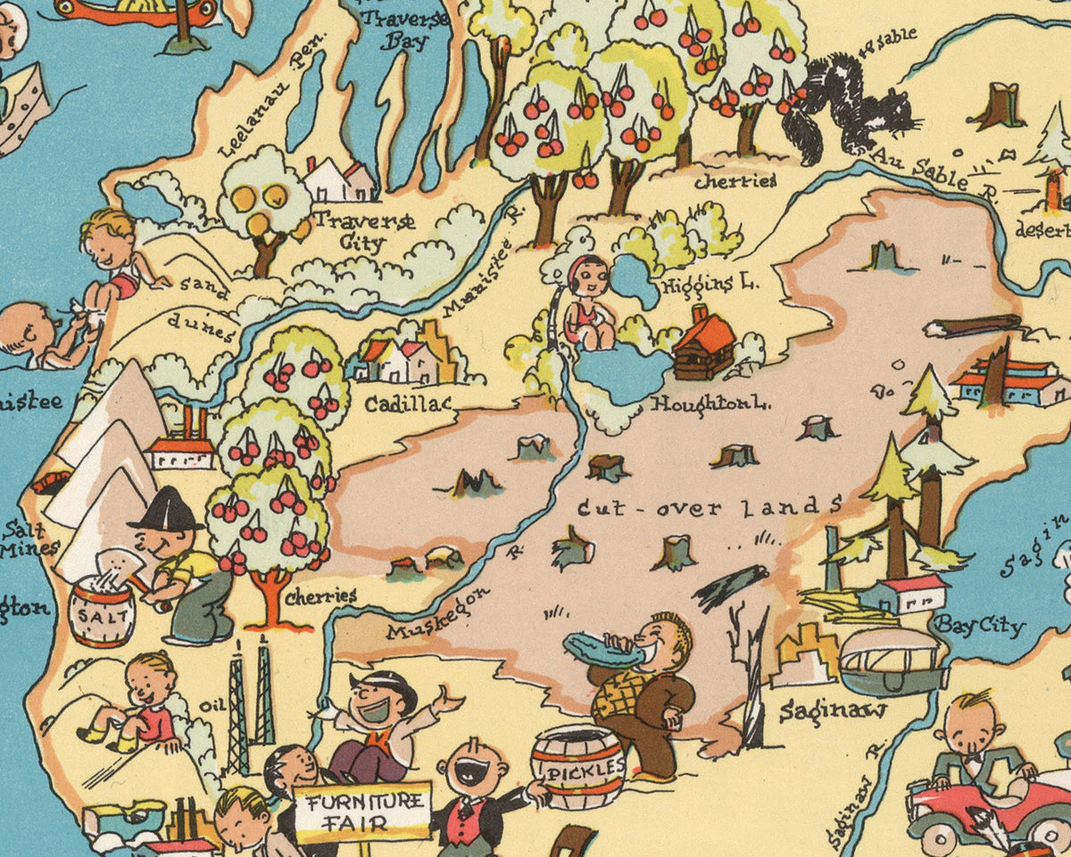 Michigan Funny Vintage Map