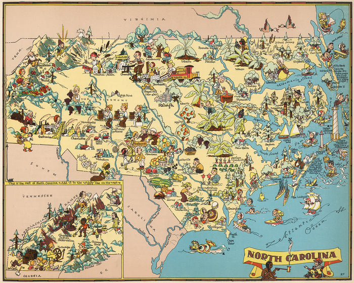 North Carolina Funny Vintage Map