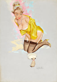 Woman Feeding Kitten Bowl of Milk by Gil Elvgren