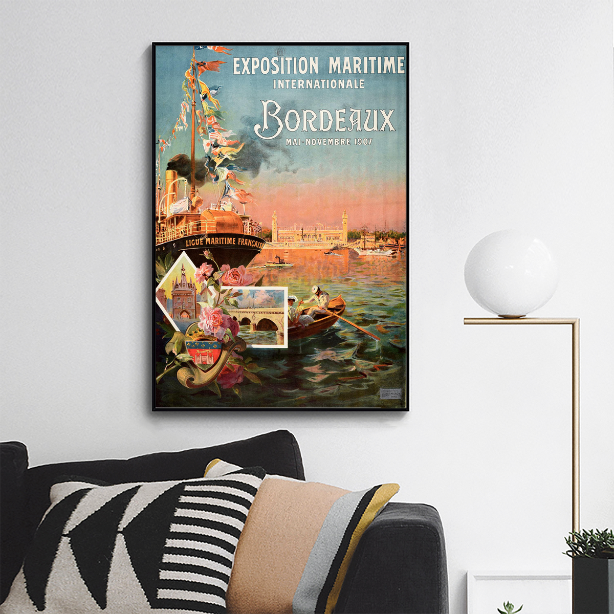 Antoine Ponchin,Antique Poster Exposition Maritime Internationale Bordeaux 1907 France