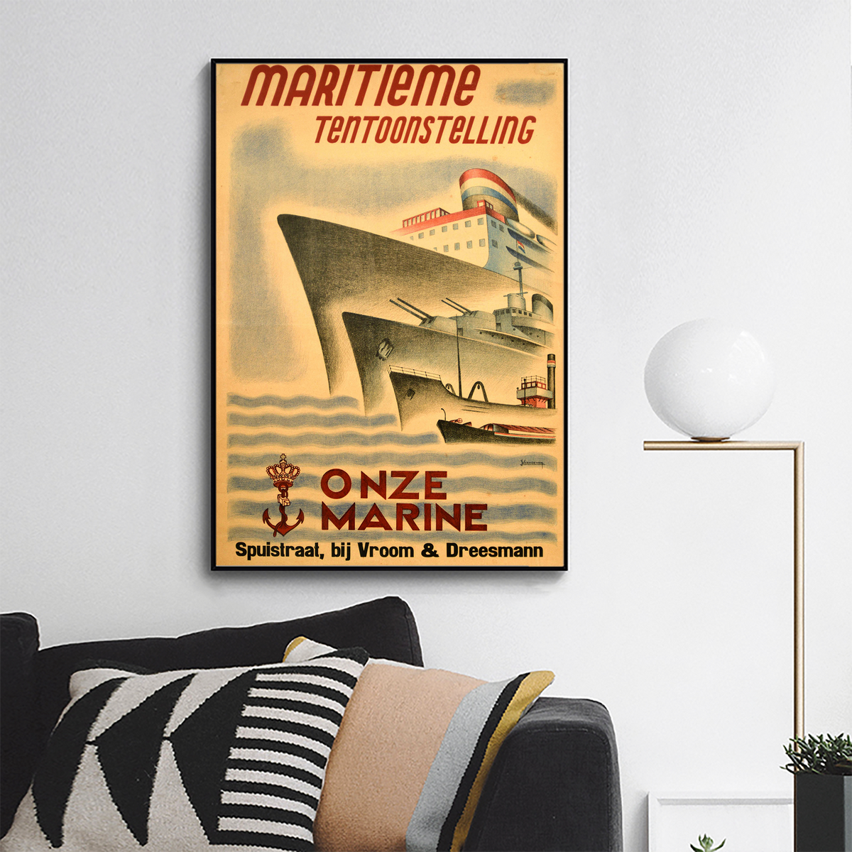 J. Verhoeven, intage Poster Onze Marine Navy Maritime Exhibition Liner War Ship Boat