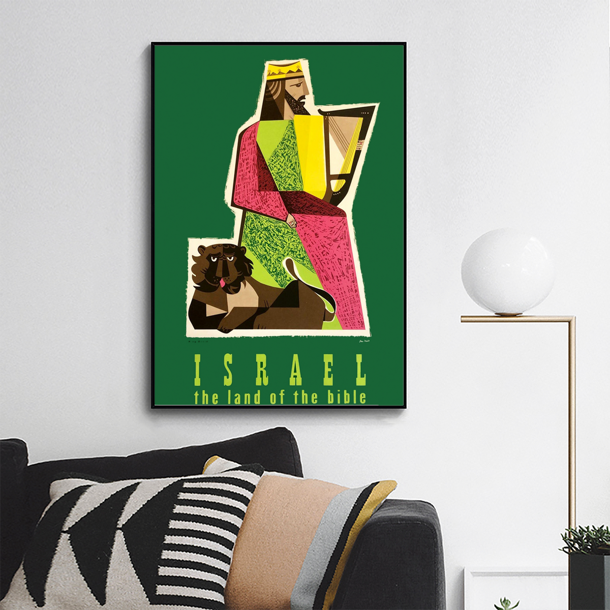 Jean David,1950s Vintage Travel Poster Israeli Tourist Center Modernist KIng David and Lion