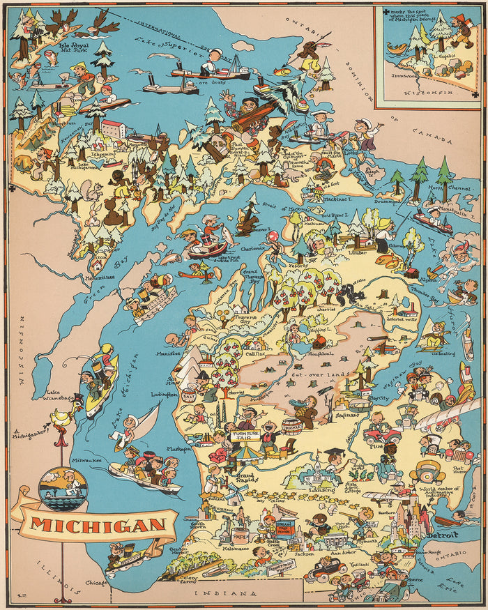 Michigan Funny Vintage Map