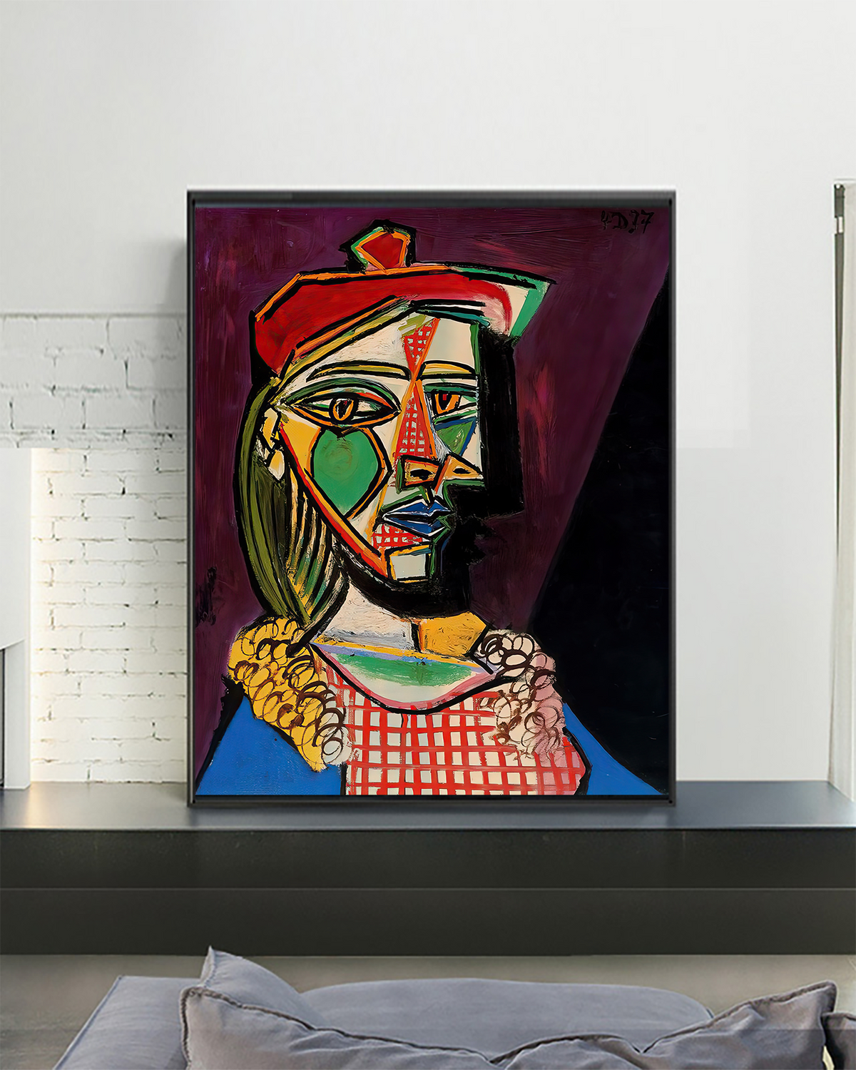 Woman In Beret And Checked Dress by Pablo Picasso