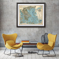 Old map of Greece, Pictorial map of Greece, Bilingual map in Greek and English