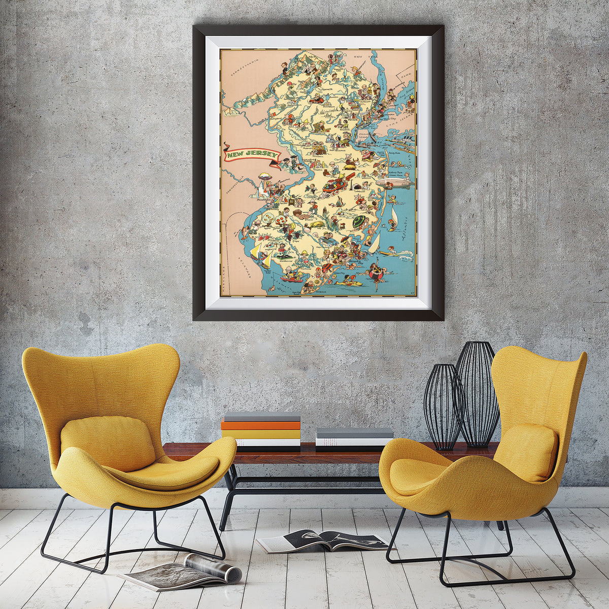 New Jersey Funny Vintage Map