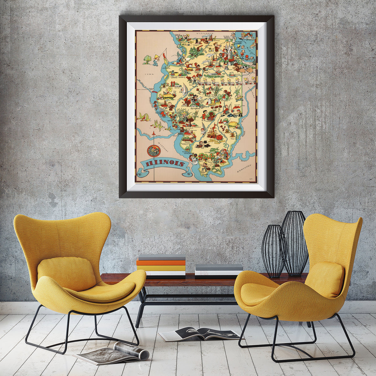 Illinois Funny Vintage Map