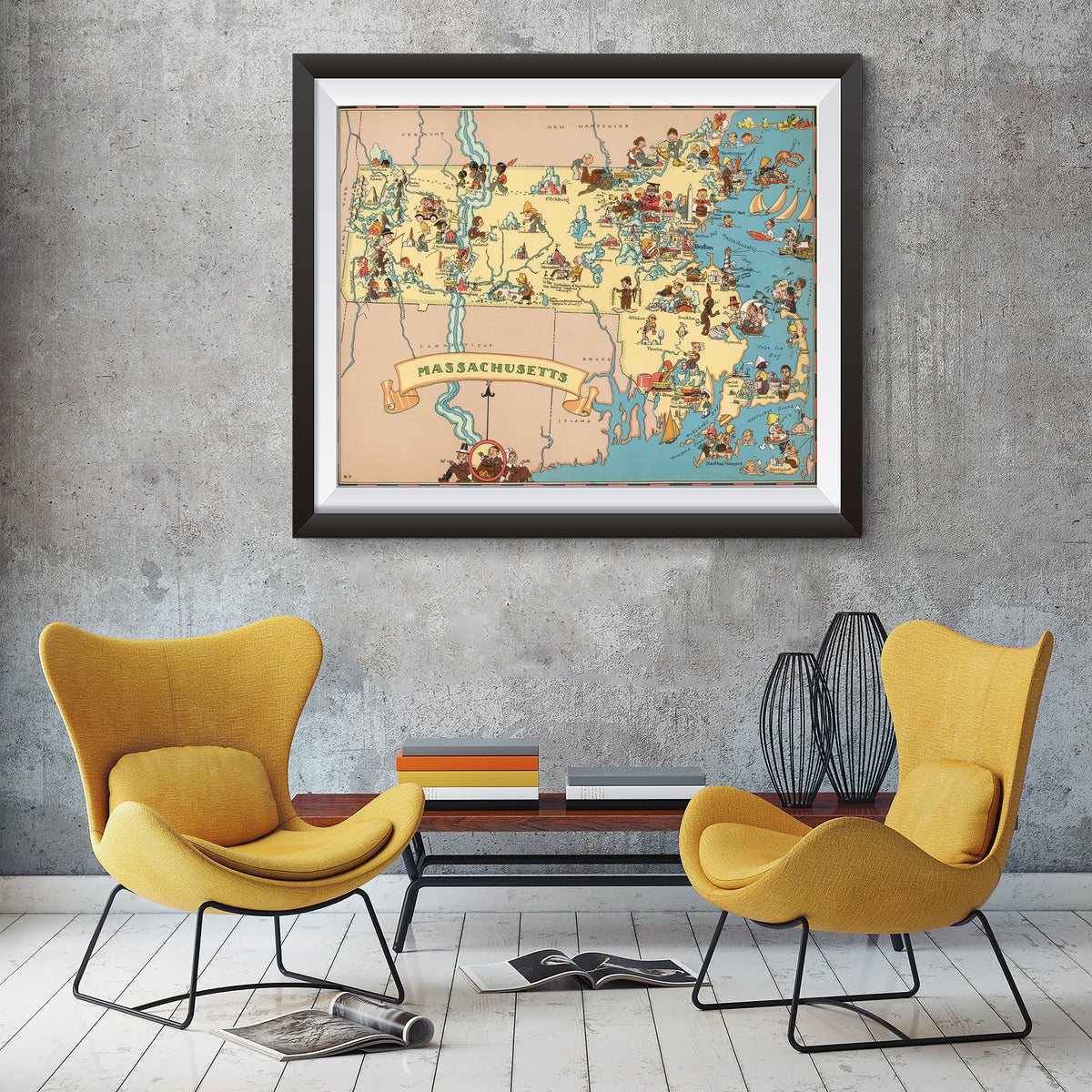 Massachusetts Funny Vintage Map