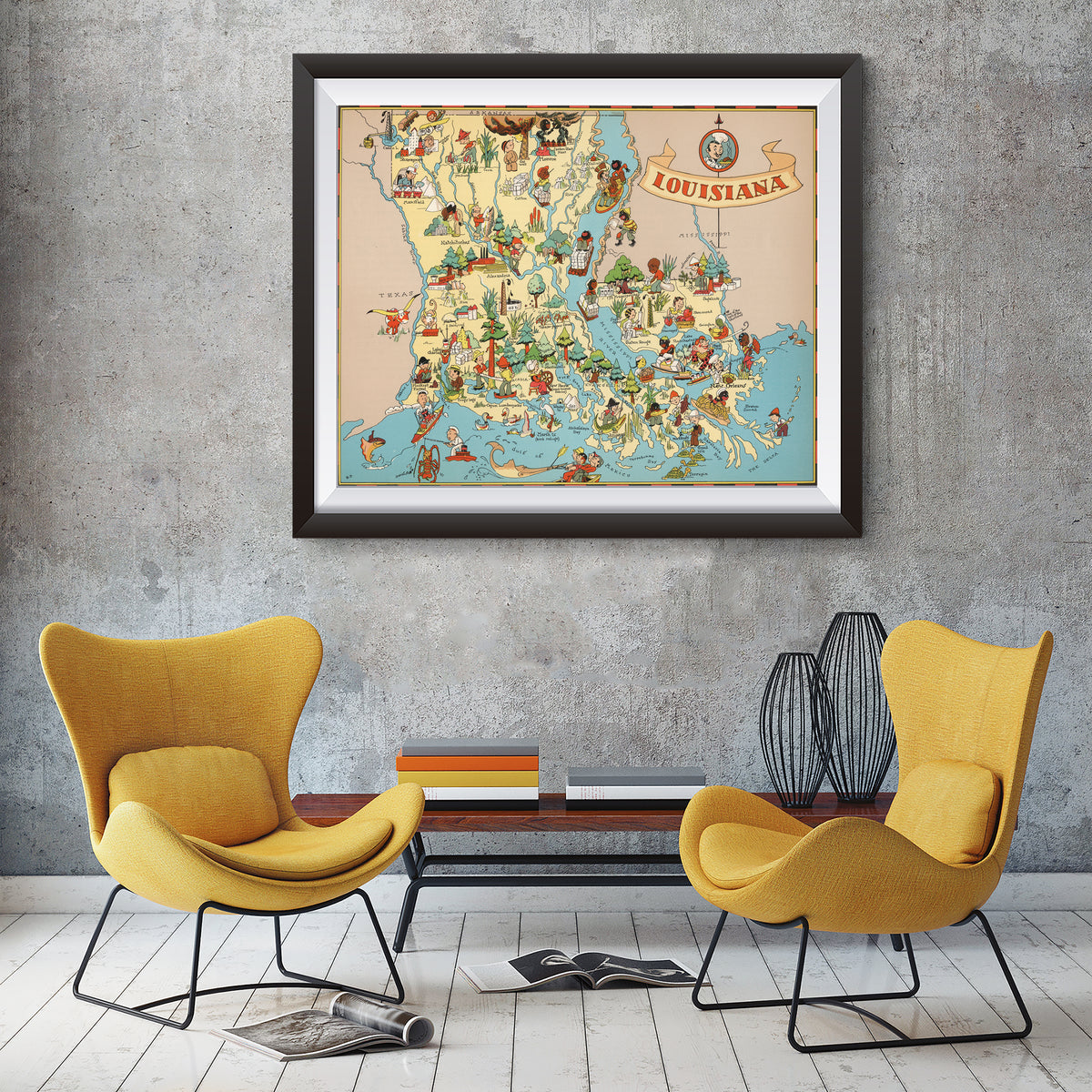 Louisiana Funny Vintage Map