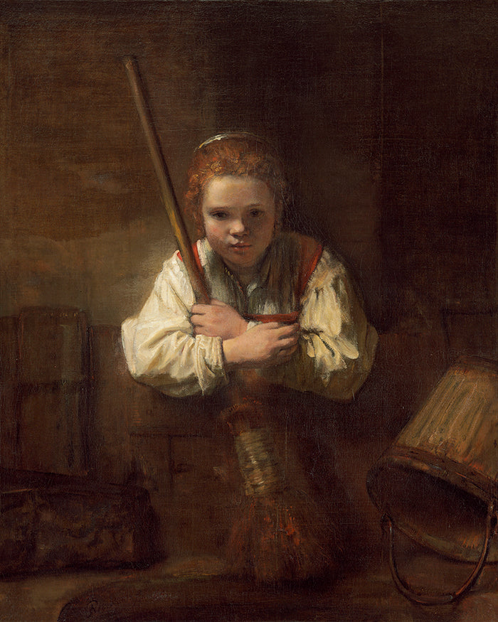 A Girl with a Broom by Rembrandt Harmenszoon van Rijn