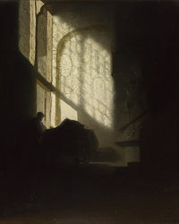 A Man seated reading at a Table in a Lofty Room by Rembrandt Harmenszoon van Rijn