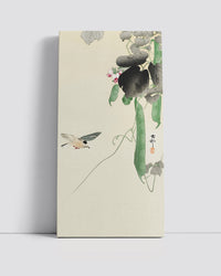 Bird at flowering bean plant by Ohara Koson