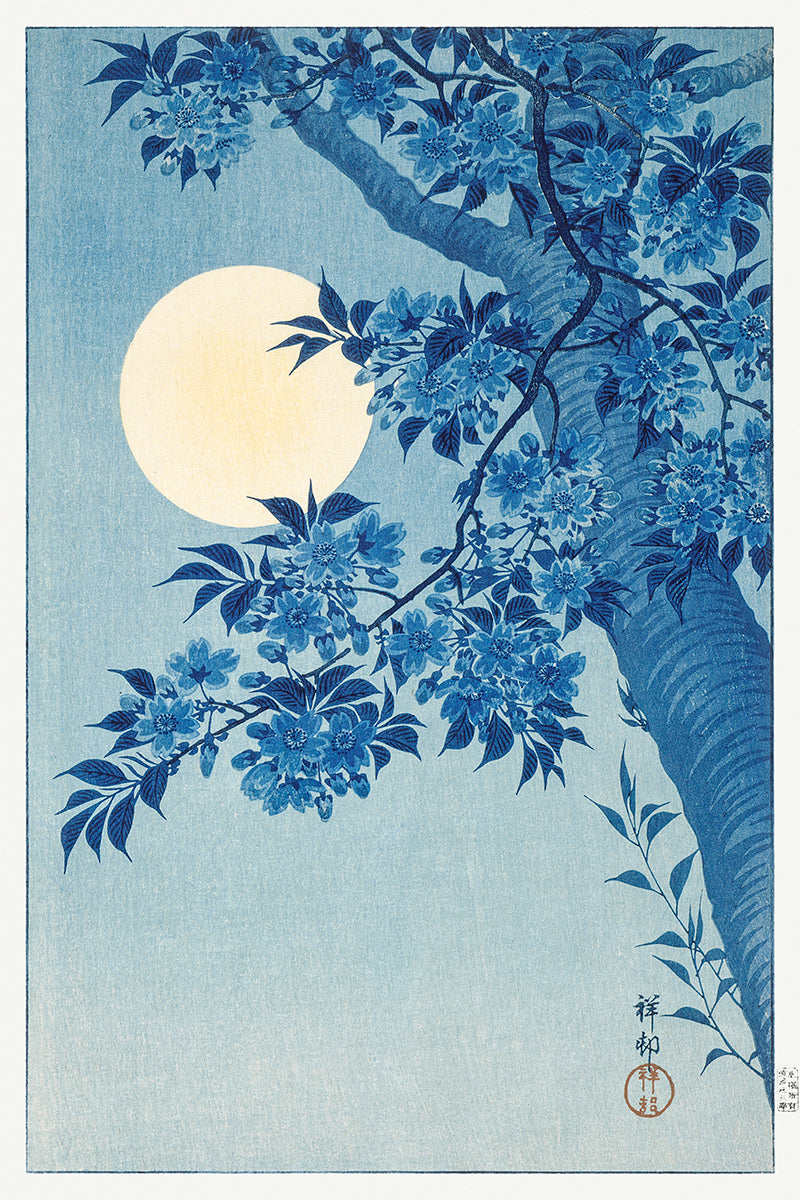 Blossoming Cherry on a Moonlit Night  by Ohara Koson