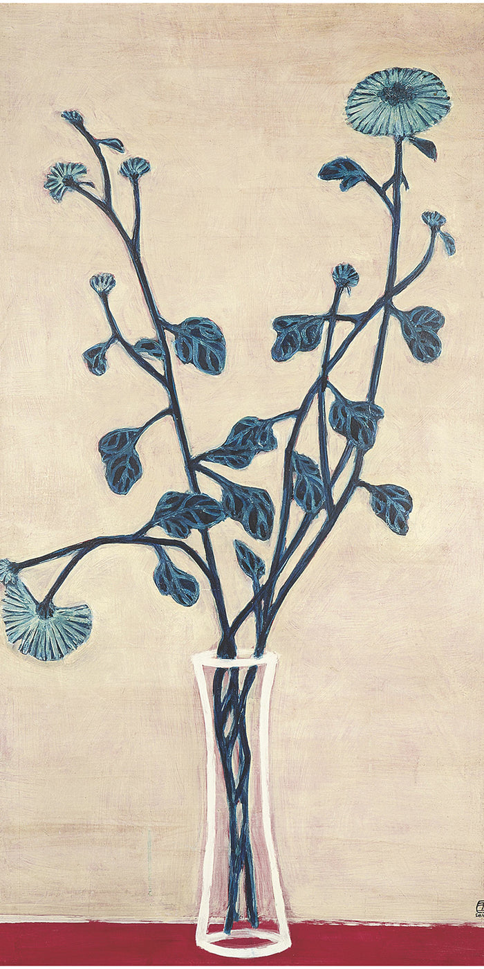 Blue Chrysanthemums in a Glass Vase by San Yu